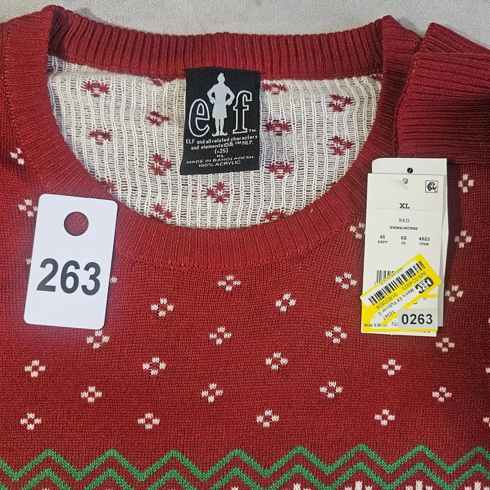Elf‎ Movie Buddy The Elf Mens Ugly Christmas Sweater Red Fair Isle XL New